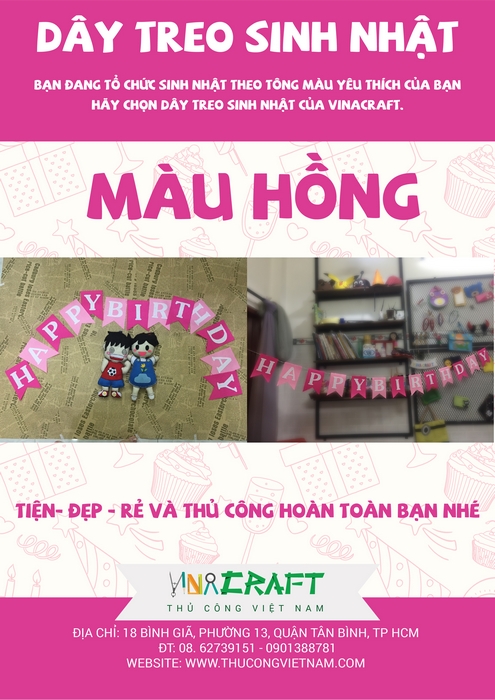 Bộ kit dây treo sinh nhật màu hồng